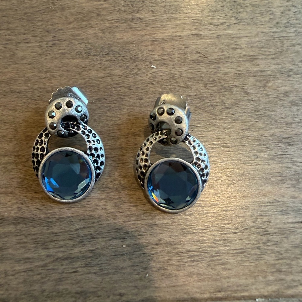 Lia Sophia Silver Earrings with Blue Gemstone